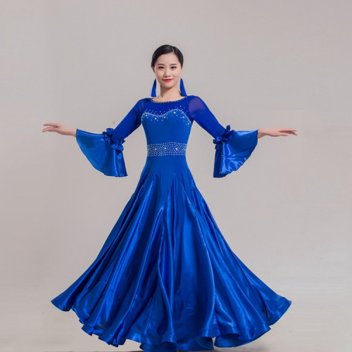 Custom size competition ballroom waltz dancing long dresses  for women female red wine green royal blue flamenco tango dancing long skirts